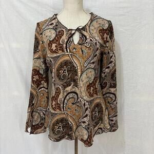 Elegant Paisley Women's Blouse - Brown and Cream